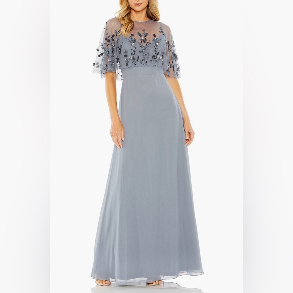 Mac Duggal Sleeveless Embellished Cape Evening Gown 9229